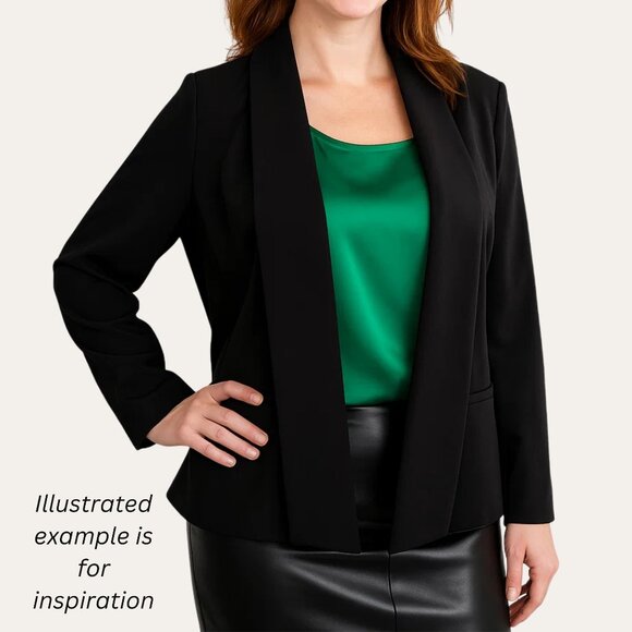 Anne Klein Womens Size Large Black Open Front Shawl Collar Blazer Jacket New - Picture 1 of 11